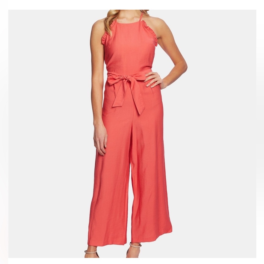 Cece ruffle trim wide leg romper